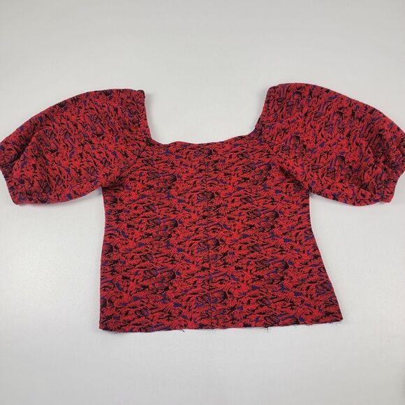 Free People Sunset Textured Puff Sleeves Cropped Top Womens size Large Boho - Picture 4 of 11